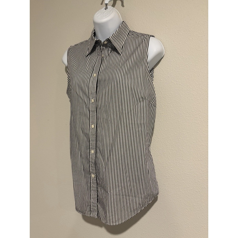 Lauren Ralph Lauren Button Up Shirt~M~Striped Cotton Sleeveless Classic Preppy - Picture 3 of 12